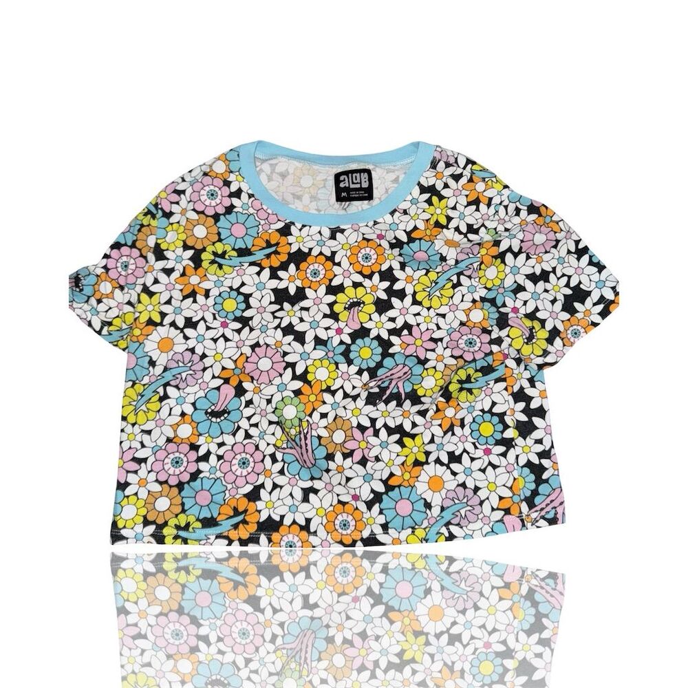 A.LAB Women's Floral Crop Top Multicolor Graphic Short Sleeve M